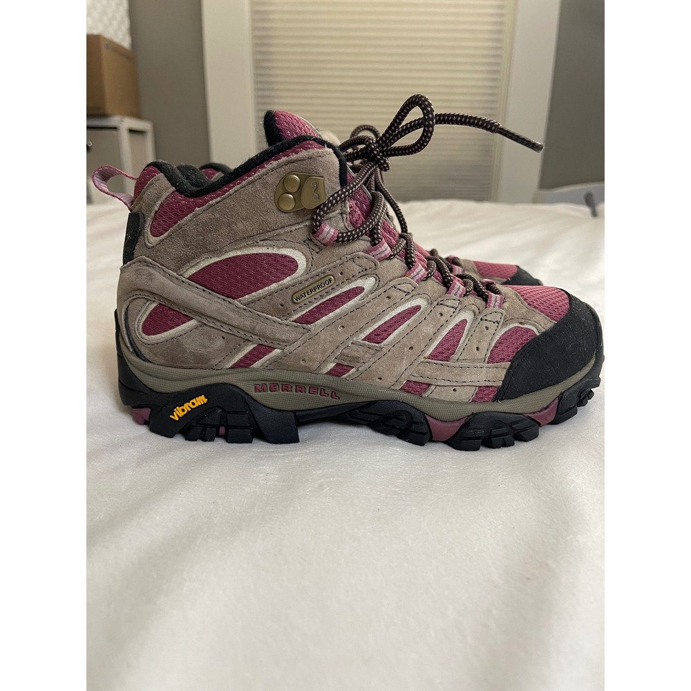 Merrell Moab 2 Mid Waterproof Hiking Boots Womens 8 Boulder Blush Vibram - Picture 3 of 8